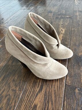 Women's Taupe Suede Fold-Over Ankle Heels